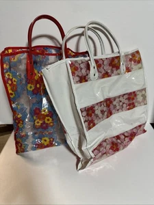 Set Of 2 Vintage Plastic Totes Reusable Bags - Picture 1 of 15