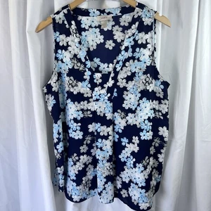 Ann Taylor Loft ärmellose marineblaue transparente geblümte Bluse Größe Large gebraucht, in einwandfreiem Zustand - Bild 1 von 11