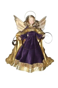 Pauline Leidel Spreen Wax Angel Tree Topper Purple Velvet Gold Accent Angle - Picture 1 of 6