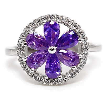 Joia anel de prata esterlina genuína sólida 925 ametista e topázio 2 quilates tamanho 9  - Imagem 1 de 2