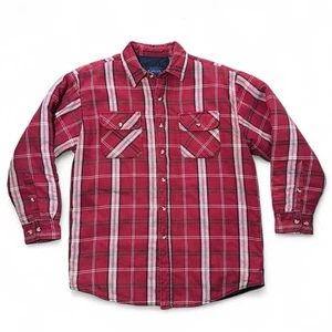 Vintage Y2K Quilted Inline Red Flannel Workwear Outdoors Button Up Jacket Medium - Picture 1 of 8