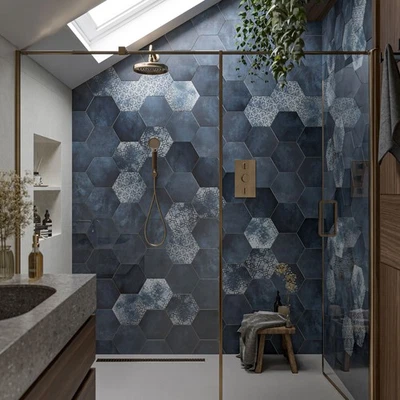 Blue Hexagon Porcelain Tiles in Matt - Wall Floor Kitchen Bathroom Tiles - Image 1 of 3