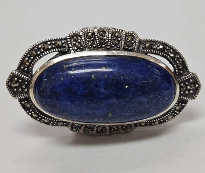 Anillo llamativo diseñador SS lapislázuli con detalles de marcasita talla 6,75 [085PIB] Foto 1 de 4