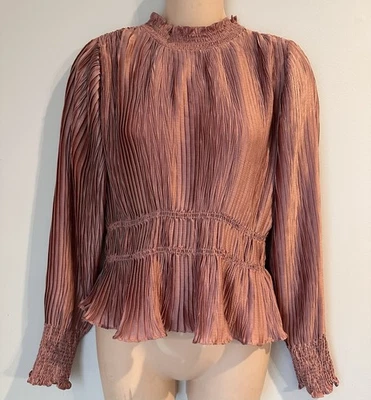 ZARA Peplum Mock 颈部皱褶玫瑰金粉色上衣,尺寸 M — 第 1/4 张图片