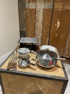 Fondue Set Edelstahl Holz Akzente Käse Fleisch Schokolade Camping Party - Bild 1 von 24