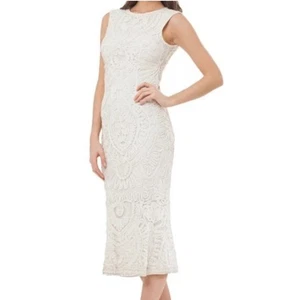 JS Collection Ivory Sleeveless Mesh & Soutache Embroidered Midi Dress 18 W NEW - Picture 1 of 11