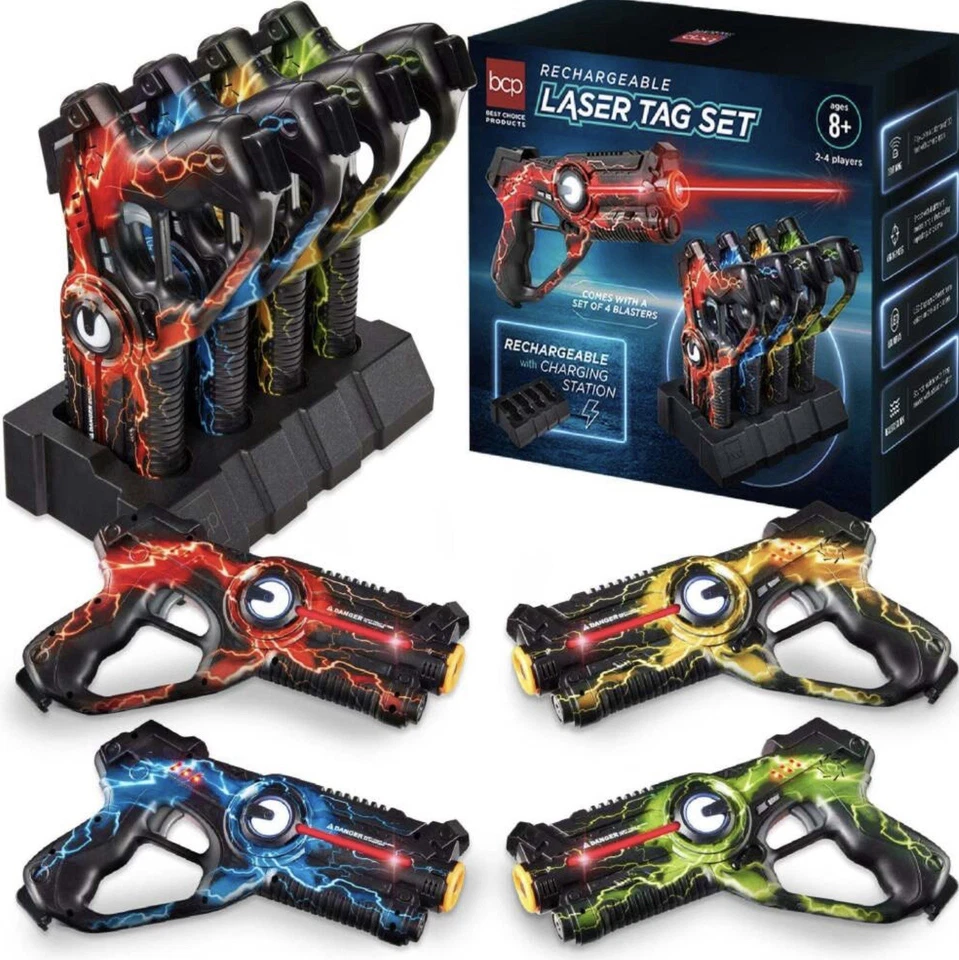 Juego de 4 blasters de etiquetas láser, juego de etiquetas Lazer infrarrojas recargables Foto 1 de 4