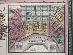 Louisiana state w/ New Orleans city plan 1855 Cowperthwait lovely hand color map - Picture 1 of 8