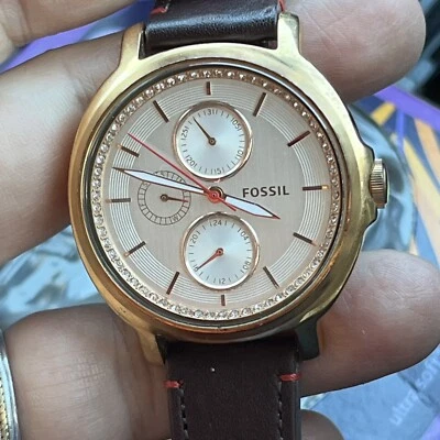 Reloj Pulsera Mujer Fossil ES-3594 Cuero Marrón Analógico Esfera Blanca Cuarzo Foto 1 de 4