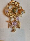 KIRKS FOLLY AB and blue  stones Moon Angel  Star Bugs Dangle  Pin Brooch Signed