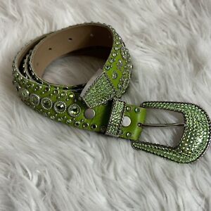 kippys belt Green Thin Leather With Green Crystals Silver Crystal Buckle Size 36