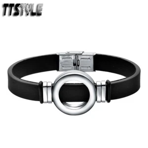 TTstyle Silver/Black Stainless Steel Buckle Bangle NEW - Picture 1 of 1