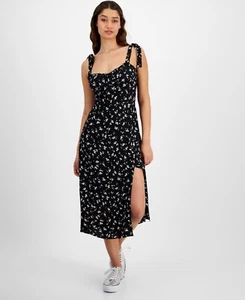 Tommy Jeans Women's Floral-Print Ruffled Midi Dress BLACK Size S MSRP $90 - Picture 1 of 4
