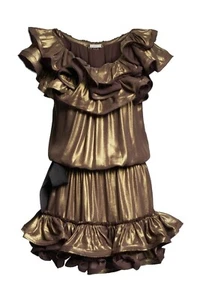 LANVIN H&M BROWN SHIMMER RUFFLE PARTY MINI DRESS UK 12 EU 38 US 8 MEDIUM BNWT - Picture 1 of 8
