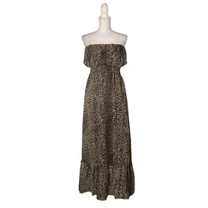 vintage Y2K Strapless Tube Leopard Animal Maxi Summer Small Chic Beachy Dress - Picture 1 of 6