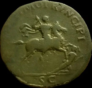Trajan 98-117 AD  Dupondius"Emperor on Horseback. Rome Mint 27 mm. Dacian Wars - Picture 1 of 3