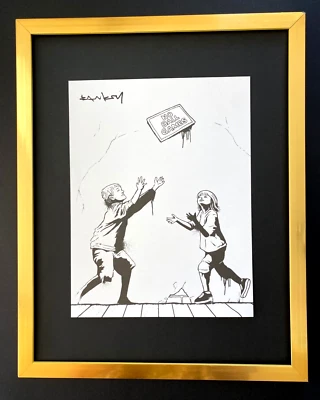 BANKSY + ESTAMPADO FIRMADO "SIN JUEGOS DE PELOTA" ENMARCADO + ¡CÓMPRALO AHORA! Foto 1 de 4