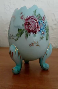 Jarrón maceta Napco vintage de porcelana pintado a mano floral dorado azul - Imagen 1 de 5
