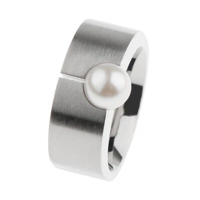 Ernstes Design Ring R131 Perlen 7 mm Edelstahl matt Weite 48-62 Zuchtperle - Bild 1 von 3