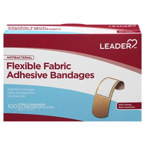 Leader Antibacterial Flexible Fabric Adhesive Bandages, One Size, 100 Count - Picture 1 of 4