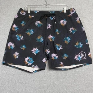 Volcom Board Shorts Mens XL Black Board Shorts Floral 7" Inseam Unlined - Picture 1 of 10