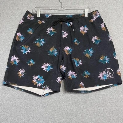 Volcom Board Shorts Mens XL Black Board Shorts Floral 7" Inseam Unlined - Image 1 of 4