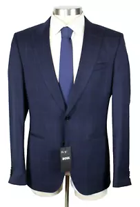 Boss Suit 40 L Men's Navy Windowpane Reda Wool Slim Fit Huge Peak 2 Piece NWT - Picture 1 of 16