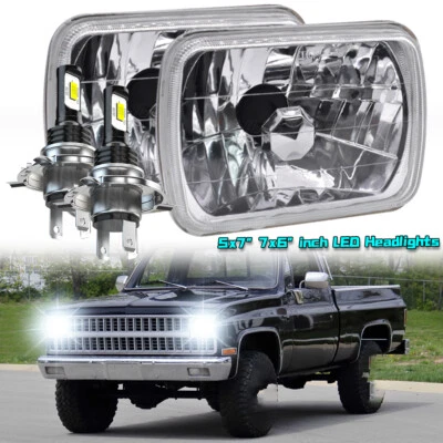 fit Chevrolet C10 C20 C30 1981-1986 Pair 7x6" 5x7 LED Headlights Hi/Lo Lamps - Image 1 of 4