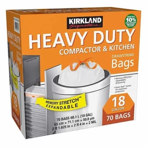 Kirkland Heavy Duty Compactor & Kitchen Trash Bags 18 Gallon 70 Ct Bags - Picture 1 of 2