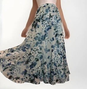 LADIES SKIRT Holiday Travel Sz S UK 10 White Blue Artsy Floral Boho Midi - Picture 1 of 10