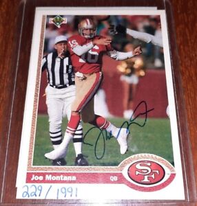 Joe Montana 1991 Upper Deck Autographed Football Card Limited to 1991 49ers COA