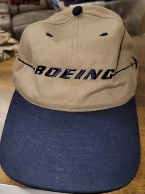 Boeing Aviation Embroidered Adjustable Baseball Hat Canvas Khaki/Blue - Image 1 of 4