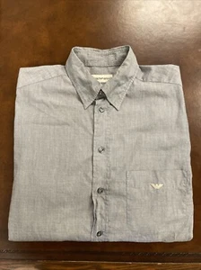 Emporio Armani 15 1/4 40 graues langärmliges geknöpftes Herrenhemd Druckknopfkragen - Bild 1 von 7