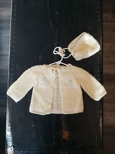 Handmade Newborns Top And Bonnet, Used Vintage - Picture 1 of 5