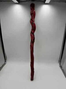 Folk Art Twisted Wood Hand Carved Painted Red Walking Stick - Picture 1 of 7