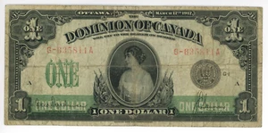 1917 Dominion of Canada 1 Dollar Banknote - VG+ - SN: G-635811A - Picture 1 of 3