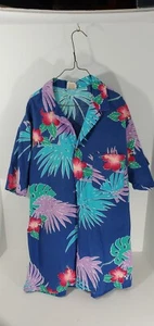 Vintage Barefoot in Paradise size L Blue Floral Hawaiian Shirt Made in U.S.A - Picture 1 of 5