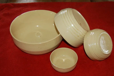  Lot de 4  -Saladier , terrine, bol - en terre cuite  fait main -  Vintage   - Photo 1/2