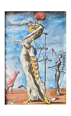Lienzo pintura al óleo artista Salvador Dalí firmado estampado a mano hecho a mano vintage Foto 1 de 2