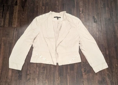 Chaqueta de la Casa Blanca Mercado Negro Mujer 12 Beige Bordado Boho Recortado Blazer Foto 1 de 4