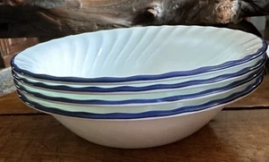 4 Corelle Blue Fleur / Blue Velvet White Swirl + Dark Blue Rim Coupe Cereal Bowl - Picture 1 of 7