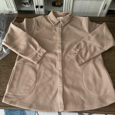 Denim & Co. Chaqueta polar unida con vellón frontal a presión cálida color topo talla L NUEVA Foto 1 de 4