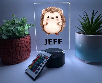 UV Printed Hedgehog Light Up, Personalized FREE, Animal LED Lamp, Kid Friendly - Image 1 of 4
