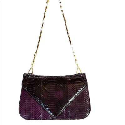 Bolso de mano vintage de piel de serpiente genuina púrpura J.Renee con correa de cadena dorada Foto 1 de 4