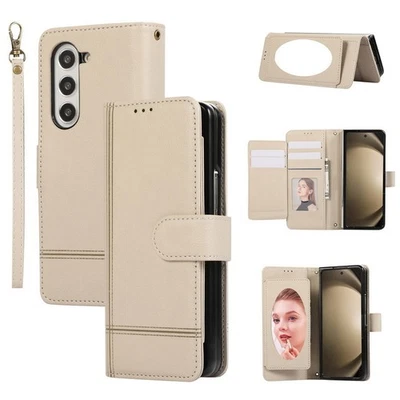 CASEME Leather Case For Samsung Galaxy Z Fold 7 6 5 4 3 5G Makeup Mirror Flip Cover