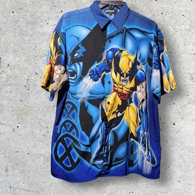 Vintage Marvel Wolverine X Men Shirt 2001 All Over Print Button Down Men Size L - Image 1 of 4