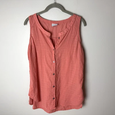 Camisa Columbia Sin Mangas Talla Grande Top Coral Naranja Algodón Ligero Botón Foto 1 de 4