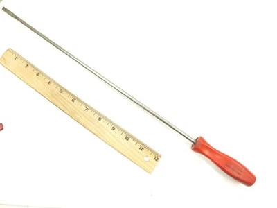SNAP-ON 1/4" CABINET FLAT TIP SCREWDRIVER RED HANDLE 16" LONG SHAFT SLOT SLOTTED - Image 1 of 4