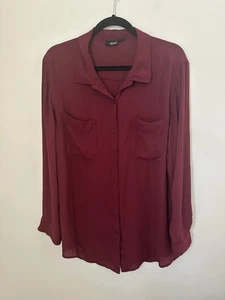 A.N.A. A New Approach Blouse Women’s Size XL Button Up Roll Tab Top Maroon EUC - Picture 1 of 3