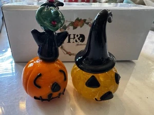 H&D Hualine&Dora Set 2 Mini Estatuillas de Vidrio Soplado Halloween BRUJA Y CALABAZA 2.5" - Imagen 1 de 10